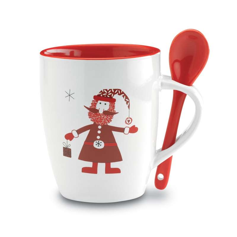 Kaffeetasse mit Weihnachtsmann und Löffel 250ml - Tasse zu Großhandelspreisen