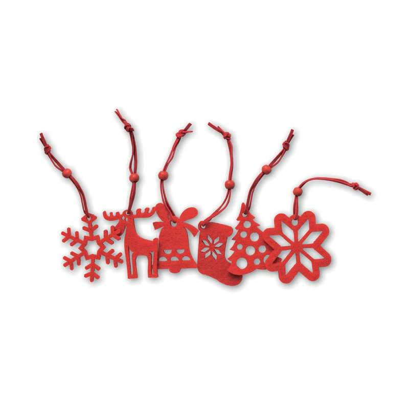 Rode Feutre Kerstdecoraties - 6 stuks 6 cm - Kerstaccessoire tegen groothandelsprijzen