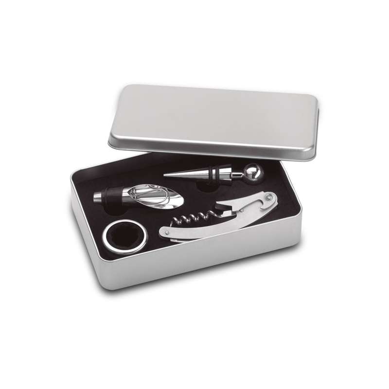 Weinaccessoires Set 4-teilig in Blechdose - Sommelier-Set zu Großhandelspreisen