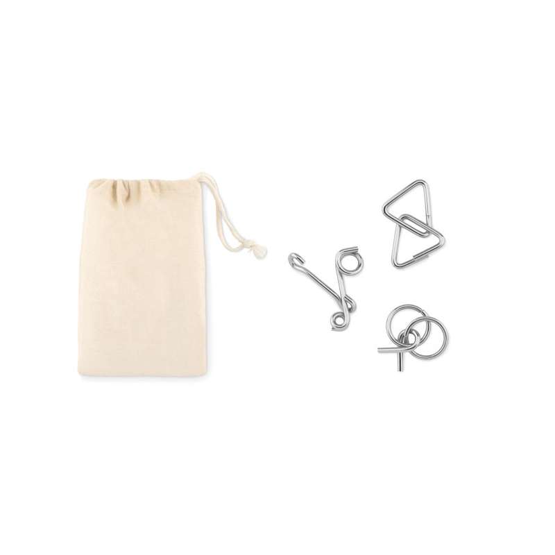 3 Metallpuzzles in Baumwolltasche, Set - Diverses Spiele zu Großhandelspreisen