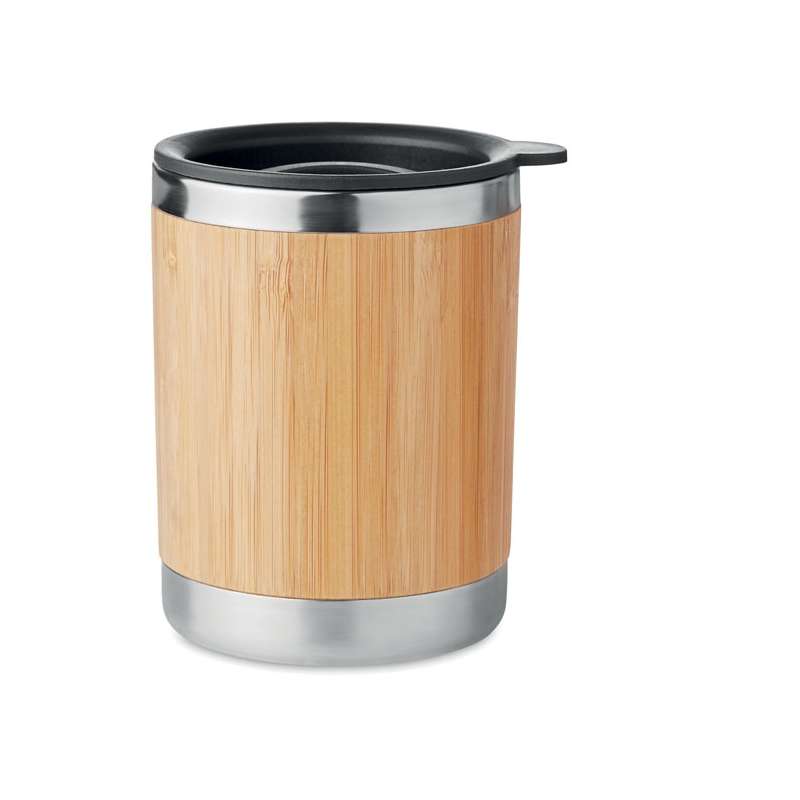 Copo Inox 250ml com Exterior em Bambu - Copo térmico a preço grossista