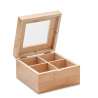 Bamboo Tea Box with Glass Lid, 4 Compartments - Wooden product at wholesale prices