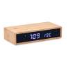 Cargador inalámbrico de bambú con reloj LED - Artículo de papelería a precios de mayorista