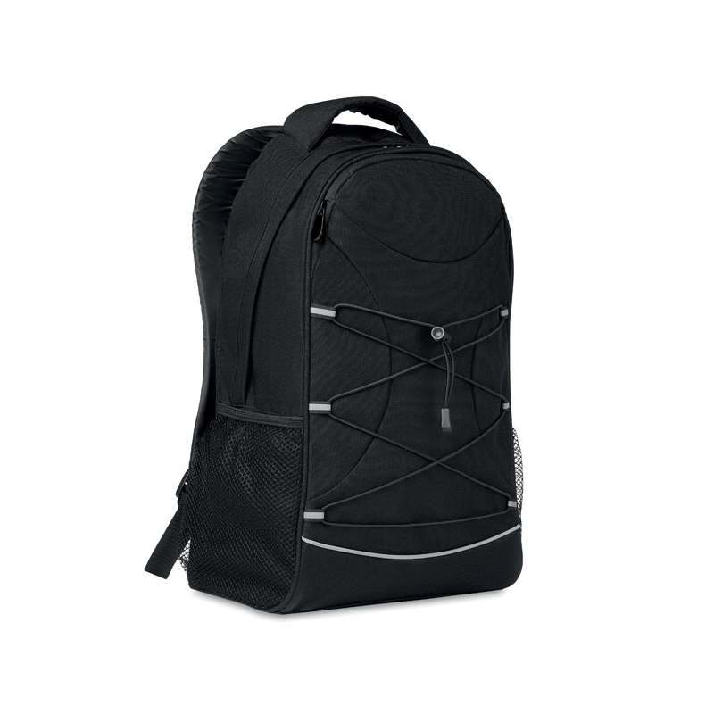 Mochila RPET 600D com cordões escuros - Acessório reciclável a preço grossista