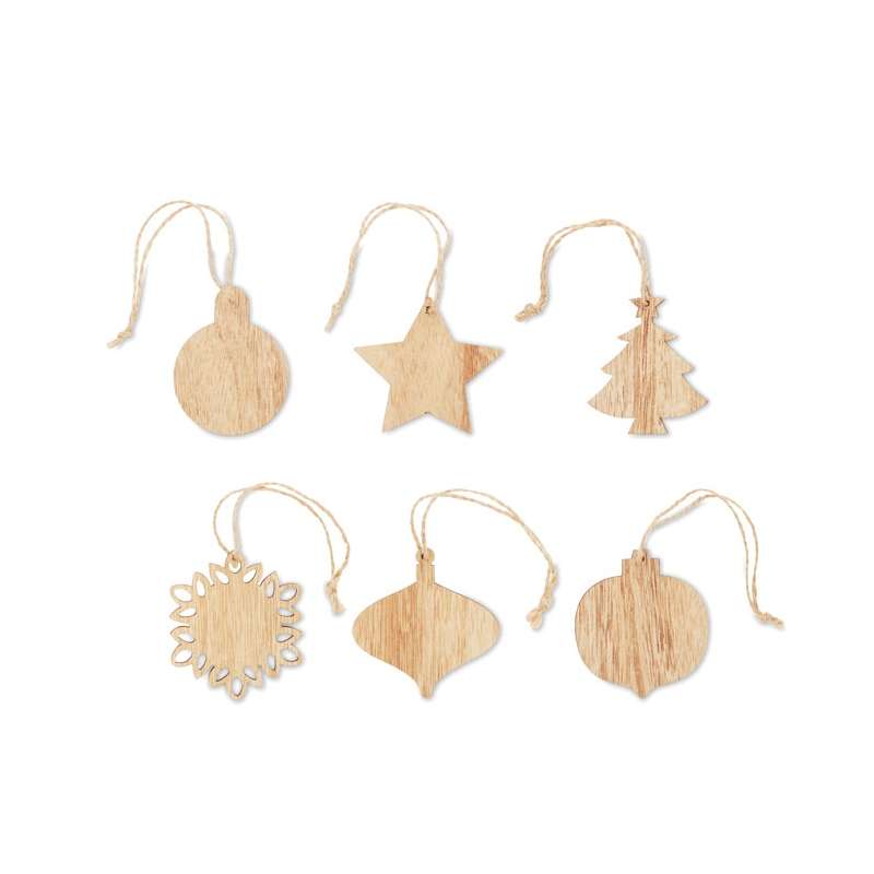 Conjunto de 6 Decorações Natalinas em Madeira 7,6x8,5cm - Decoração de Natal a preço grossista