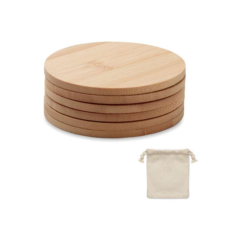 Set van 6 ronde bamboe onderzetters - onderzetter tegen groothandelsprijzen