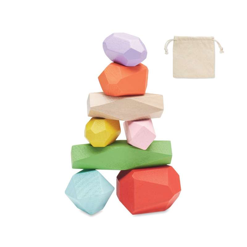 8 Stykker Farverige Træklodser i Pose - Træspil til engrospris