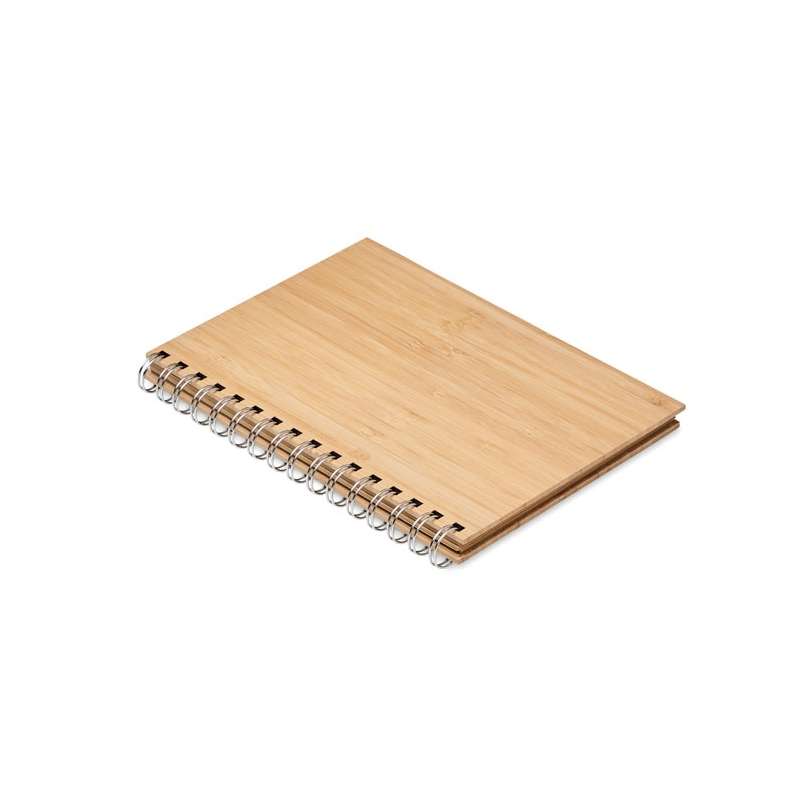 Caderno A5 em bambu com espiral - Caderno de madeira a preço grossista