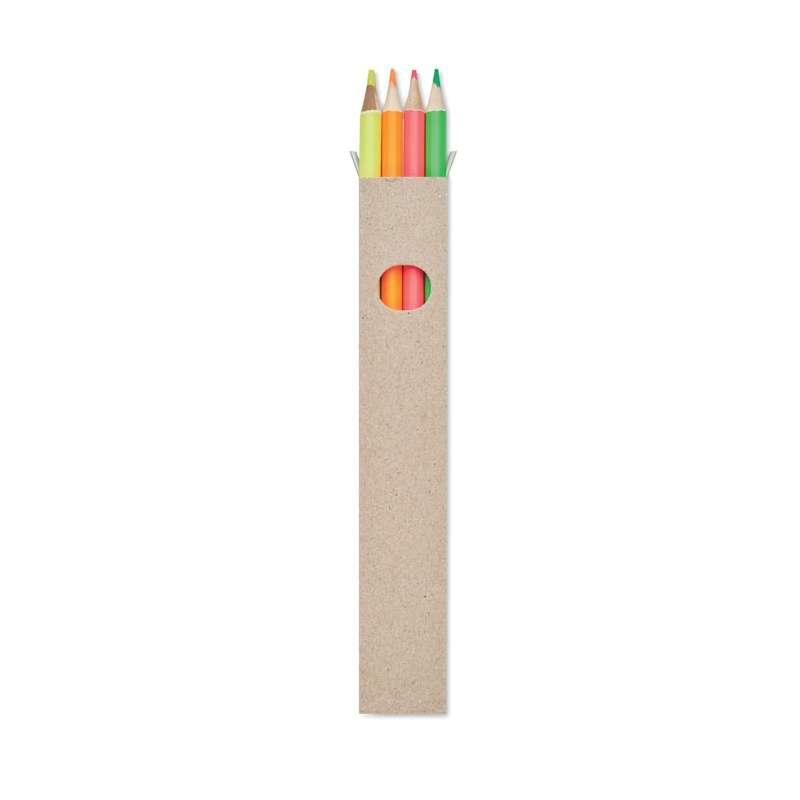 Conjunto de 4 marcadores coloridos em caixa kraft - Marcador fluorescente a preço grossista