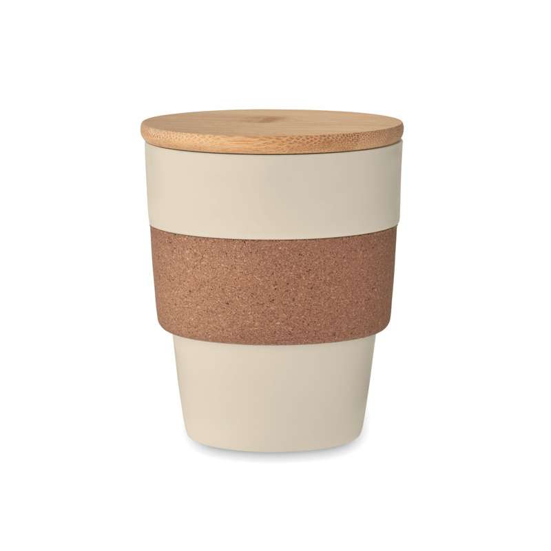 Recycelter 300 ml PP Becher mit Bambusdeckel - Becher zu Großhandelspreisen