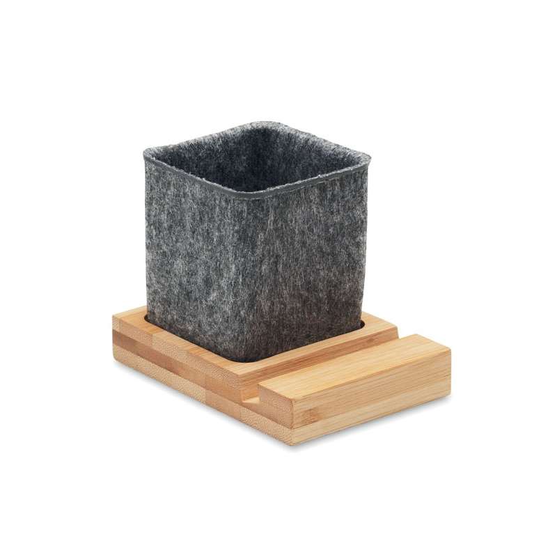 Portalápices de fieltro RPET con base bambú - Accesorio reciclable a precios de mayorista