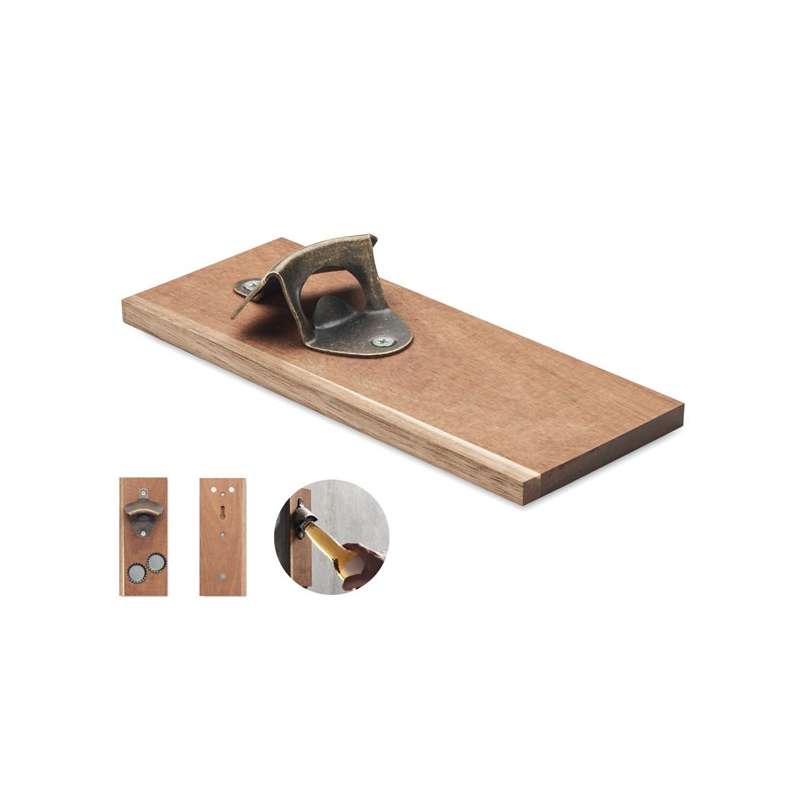 Vægmonteret ølopener i akacietræ med magnet til engrospris - Flaskeåbner til engrospris