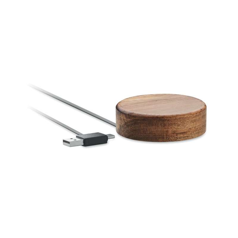 Wireless Acacia Wood Charger with Retractable Cable - Wireless charger at wholesale prices