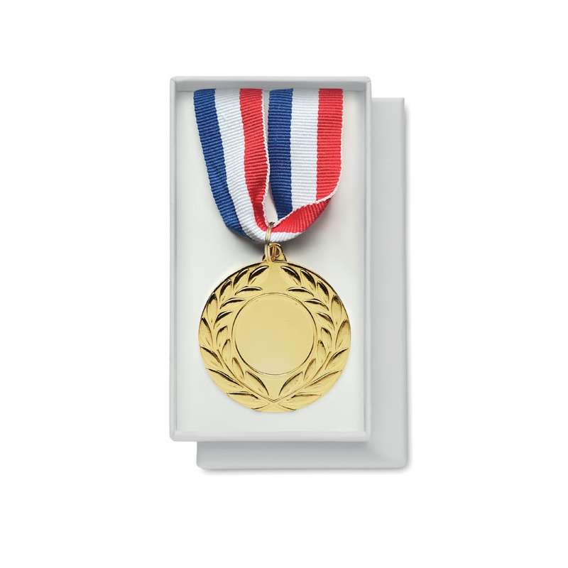 Medalla de hierro 5 cm con cinta azul roja blanca - Trofeo y medalla a precios de mayorista