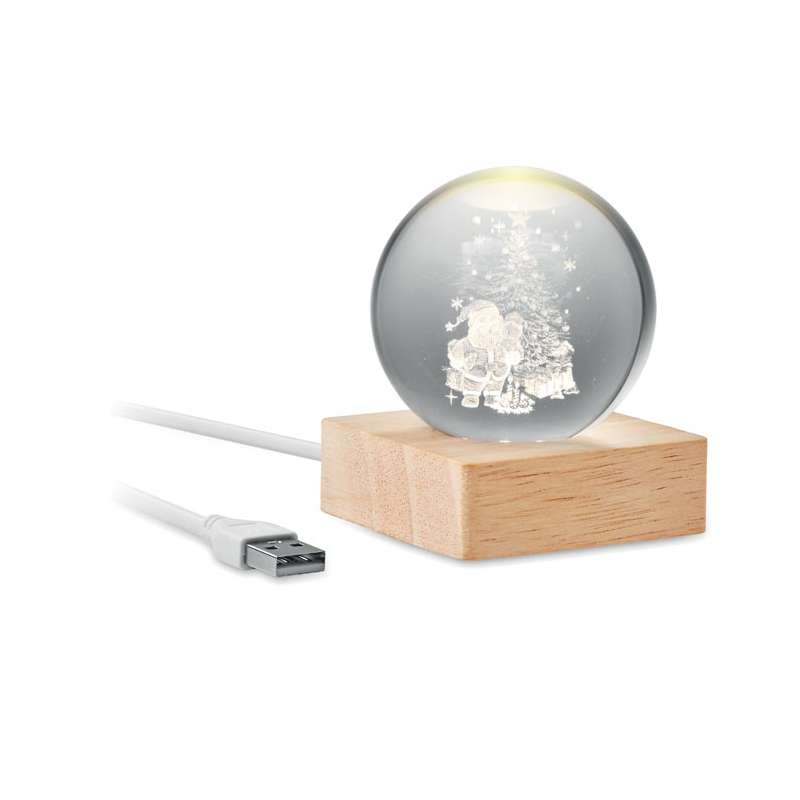 Glazen LED Kerstbal met Houten Basis - Kerstdecoratie tegen groothandelsprijzen