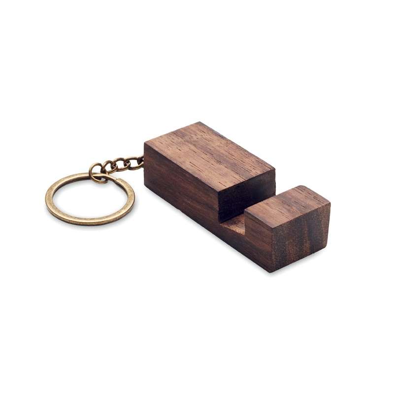 Schlüsselanhänger mit Smartphone-Halter aus Nussbaum - Schlüsselanhänger Holz zu Großhandelspreisen