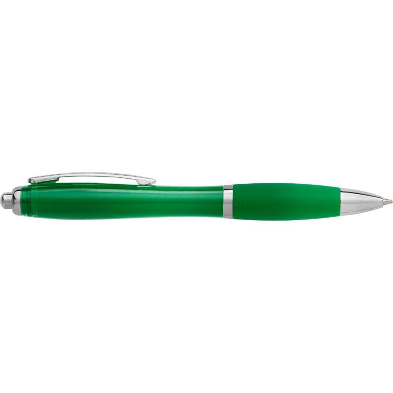 Translucent blækpen med gummibase og metalclip til engrospris - Kuglepen til engrospris