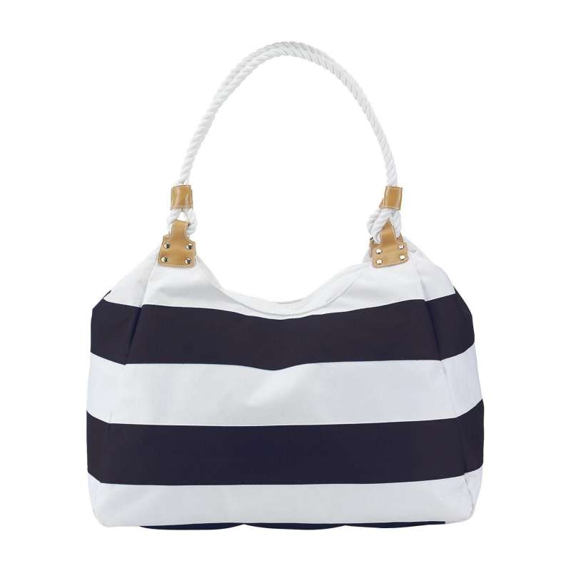 Zwarte polyester strandtas met touwhengsels - Strandtas tegen groothandelsprijzen