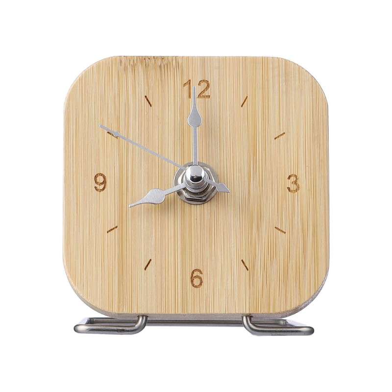 Bureauklok van bamboe met metalen standaard - Horloge tegen groothandelsprijzen
