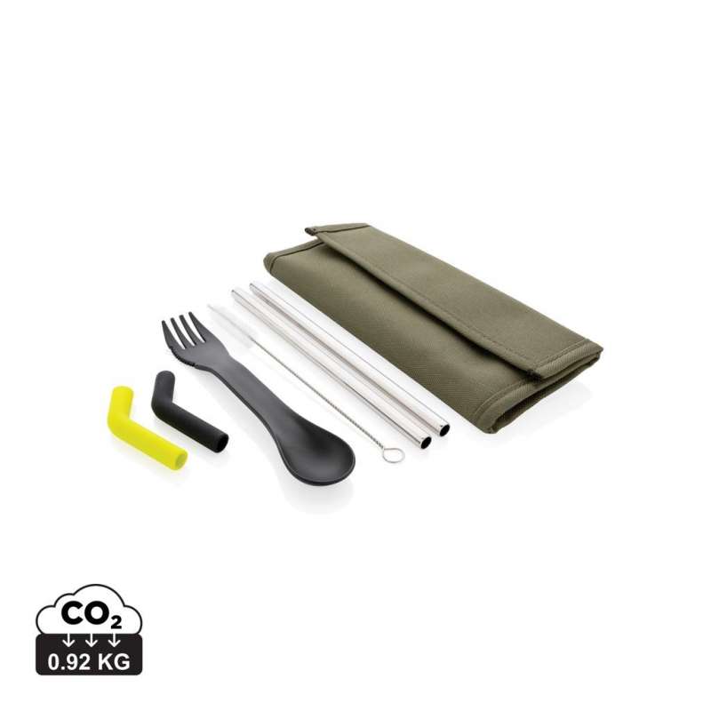 Set pailles 2 pcs et couverts Tierra - Paille réutilisable à prix de gros