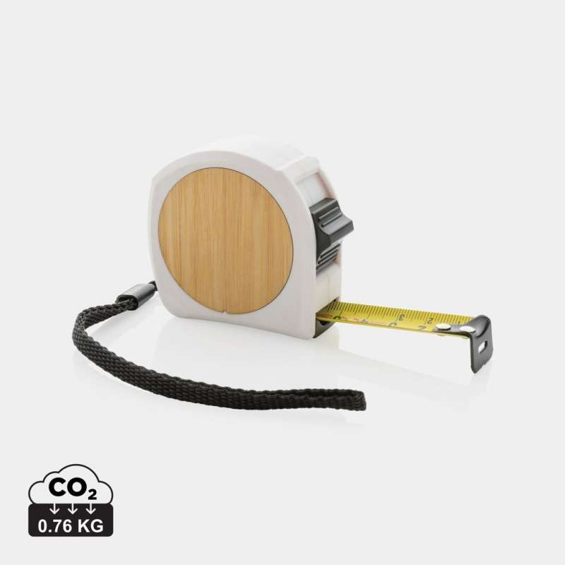 Mètre ruban 5M/19mm en plastique recyclé RCS et bambou FSC® - Mètre ruban à prix de gros