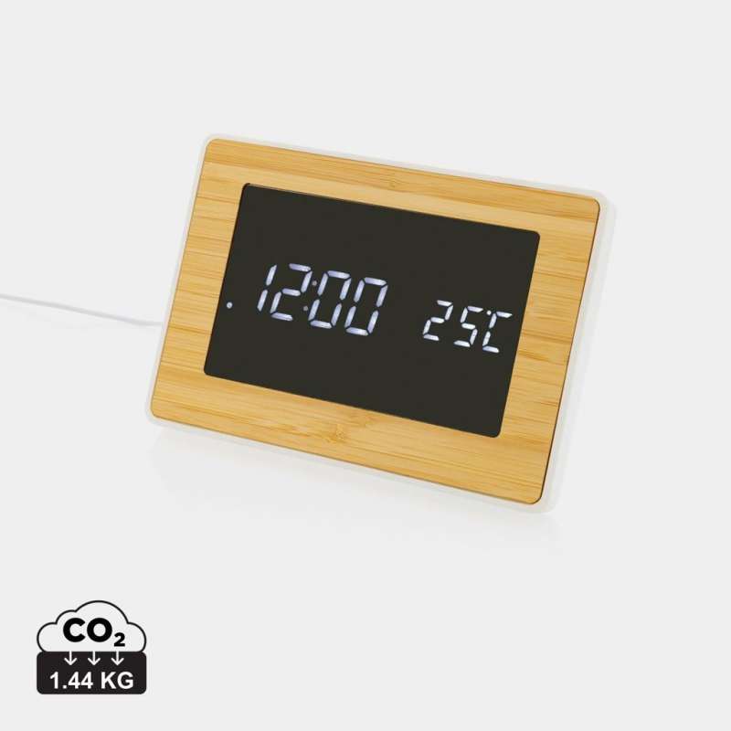 LED weather station in FSC® bamboo and RCS Utah plastic at wholesale prices - Clock at wholesale prices