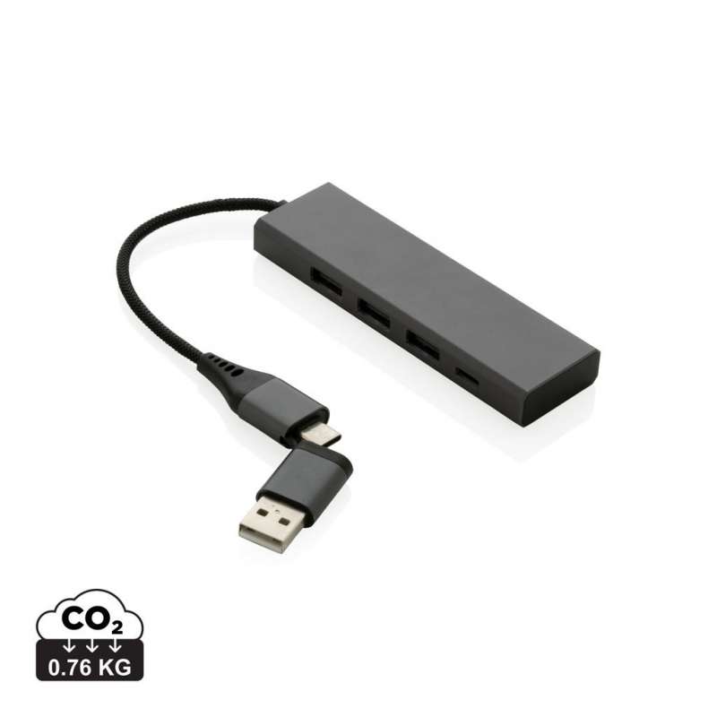 Hub avec 3 ports USB en aluminium recyclé RCS Terra à prix de gros - Hub à prix grossiste