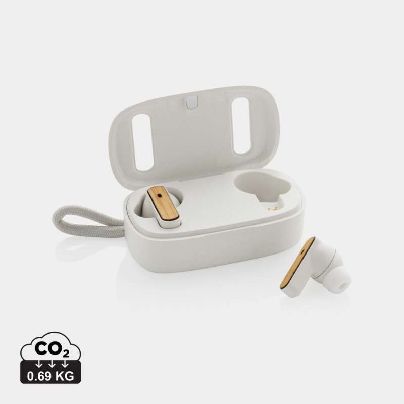 TWS earphones in RCS recycled plastique and FSC® bambou - Recyclable accessory at wholesale prices