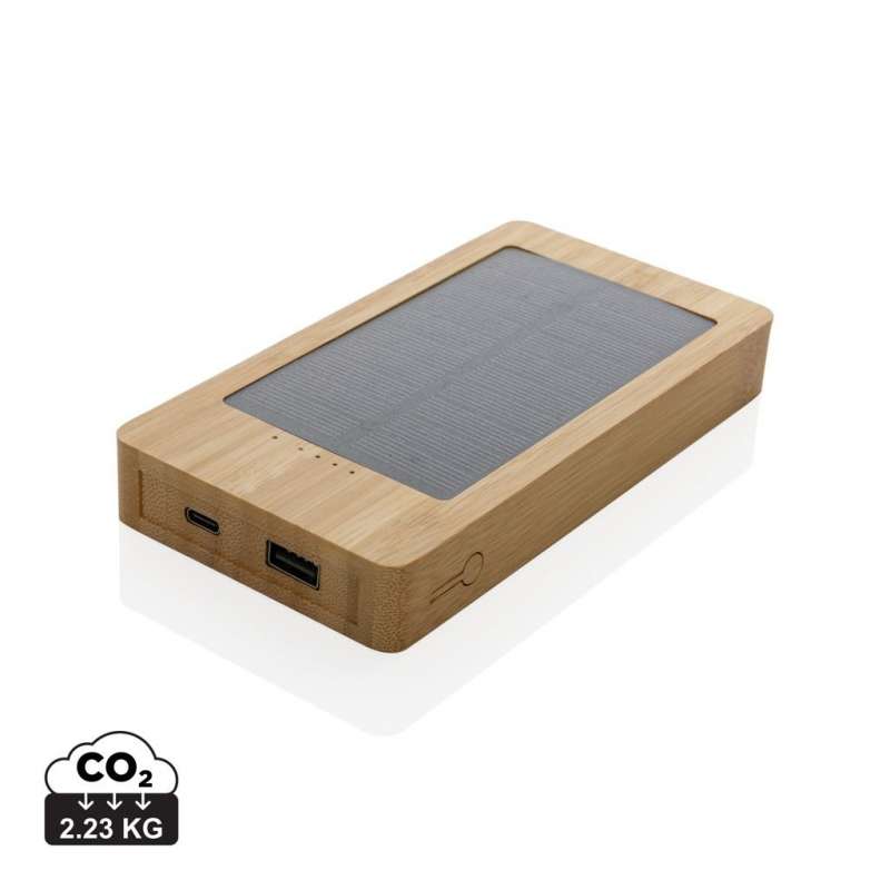 Solbatteri 10.000mAh i bambusformat 14.9x7.9cm - Solenergi produkt til engrospris