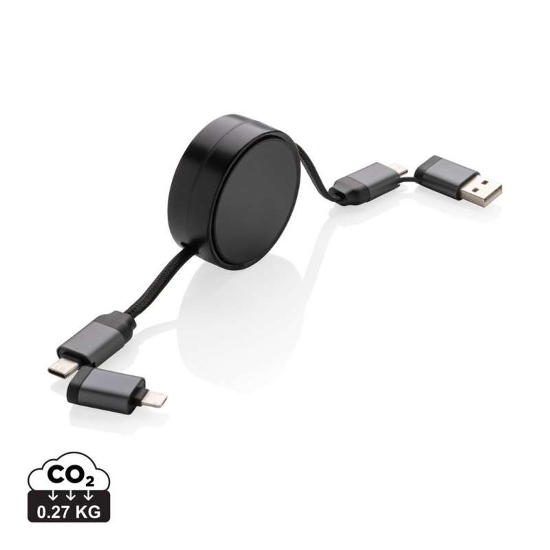 Câble rétractable 6 en 1 en aluminium recyclé Terra RCS - Accessoire recyclable à prix de gros