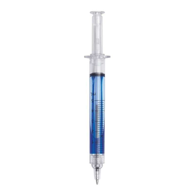 Transparent injektionspen 12,5 cm blå til engrospris - Kuglepen til engrospris