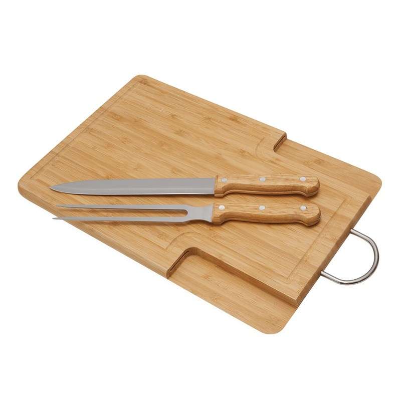 Bamboe snijplank 43 x 25 cm met bestek tegen groothandelsprijzen - Houten product tegen groothandelsprijzen