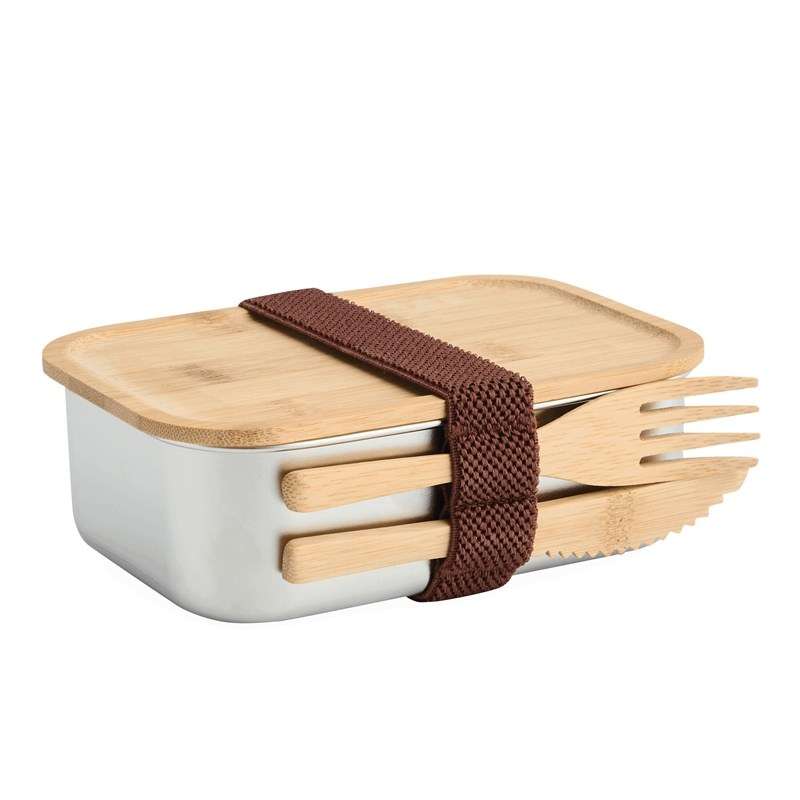 Caixa de Almoço Inox com Tampa de Bambú 600ml a preço grossista - Caixa de refeições a preço grossista