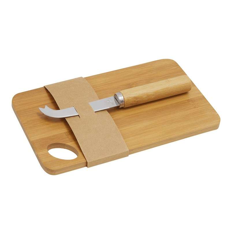 Bambus Käsebrett mit Edelstahlmesser 24x15 cm - Käse-Set zu Großhandelspreisen