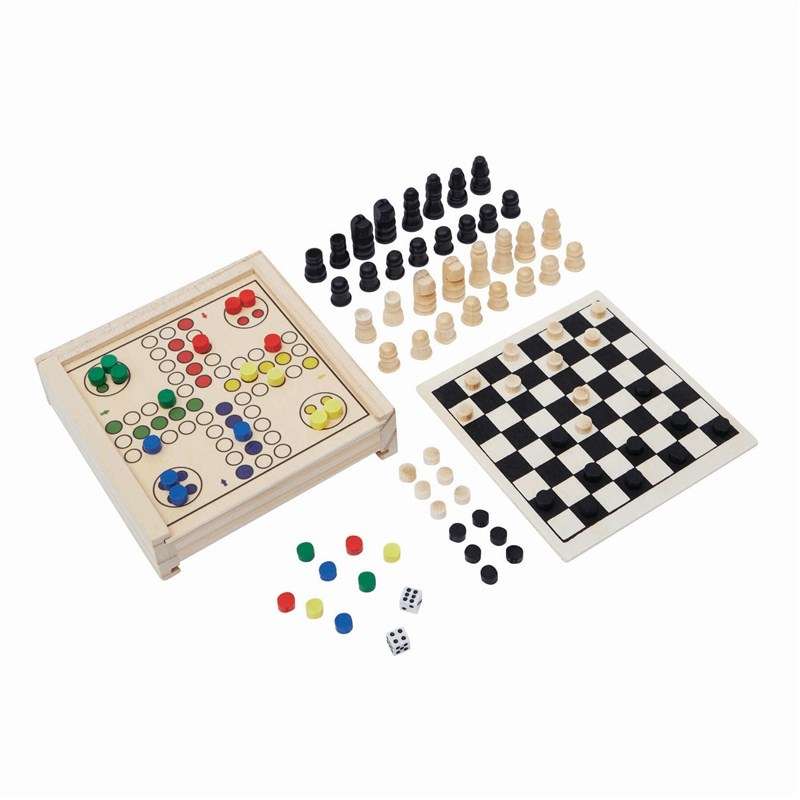 Houten Spelset 12,3x12,3 cm - Spelletjesset tegen groothandelsprijzen
