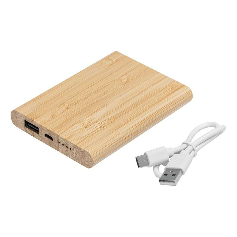 Bambus Powerbank 4000 mAh, 11x8 cm til engrospris - Powerbank / ekstern batteri til engrospris