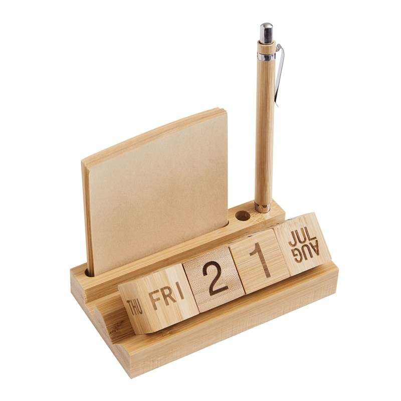Bamboe bureauhouder met eeuwige kalender - Houten notitieboek tegen groothandelsprijzen