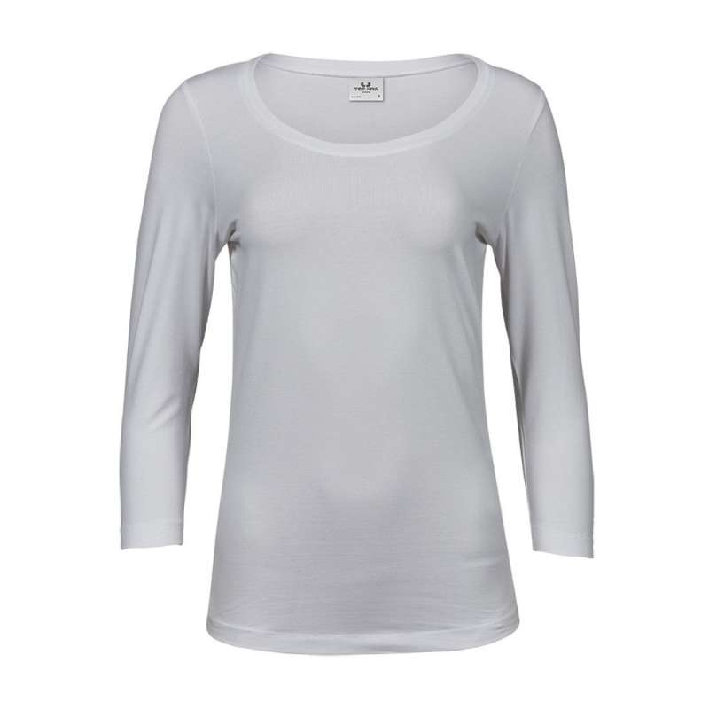 T-shirt ajustado feminino com mangas 3/4 - Têxtil a preço grossista