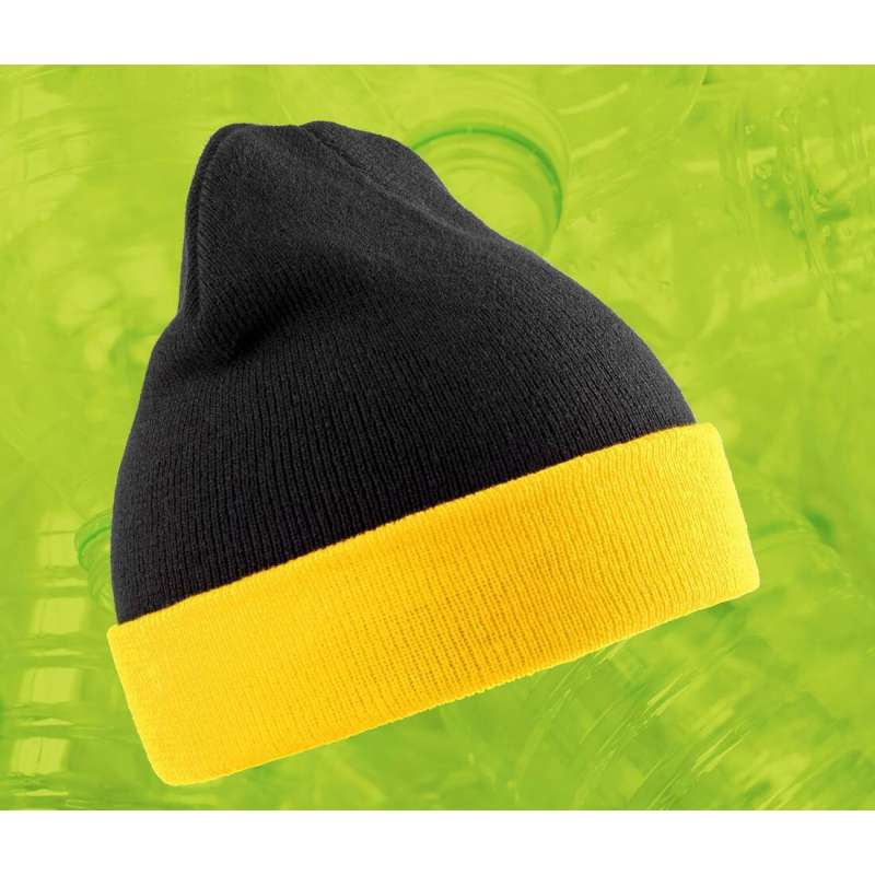 Bonnet en polyester recyclé avec rabat contrasté - Accessoire recyclable à prix de gros