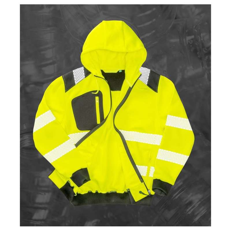 Sweat capuche zippé hv en polyester recyclé - Accessoire recyclable à prix grossiste