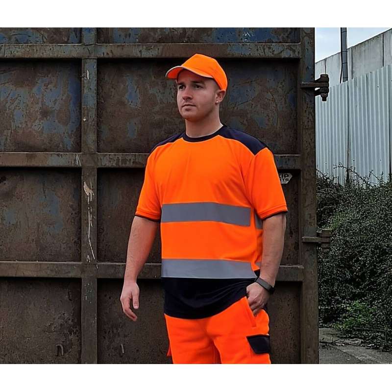Tee-shirt bicolore Hi Vis Arancio/Navy  - T-shirt ad alta visibilità a prezzi all'ingrosso
