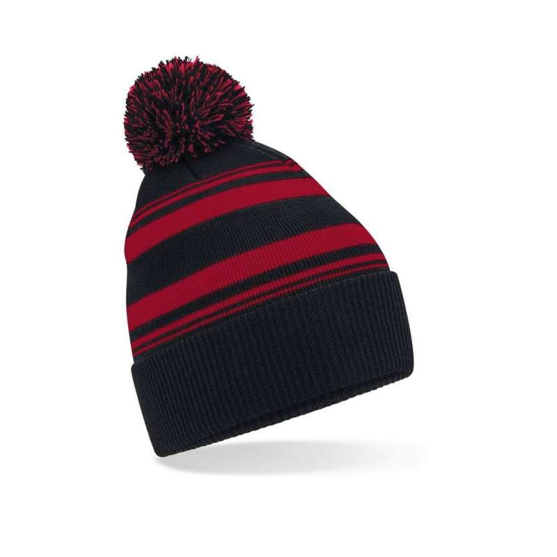 Gestreifte Supportermütze mit Doppelpompon - Mütze zu Großhandelspreisen