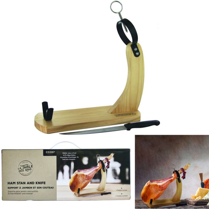 Jamonero de madera de pino con cuchillo a precios de mayorista - cuchillo para jamón a precios de mayorista
