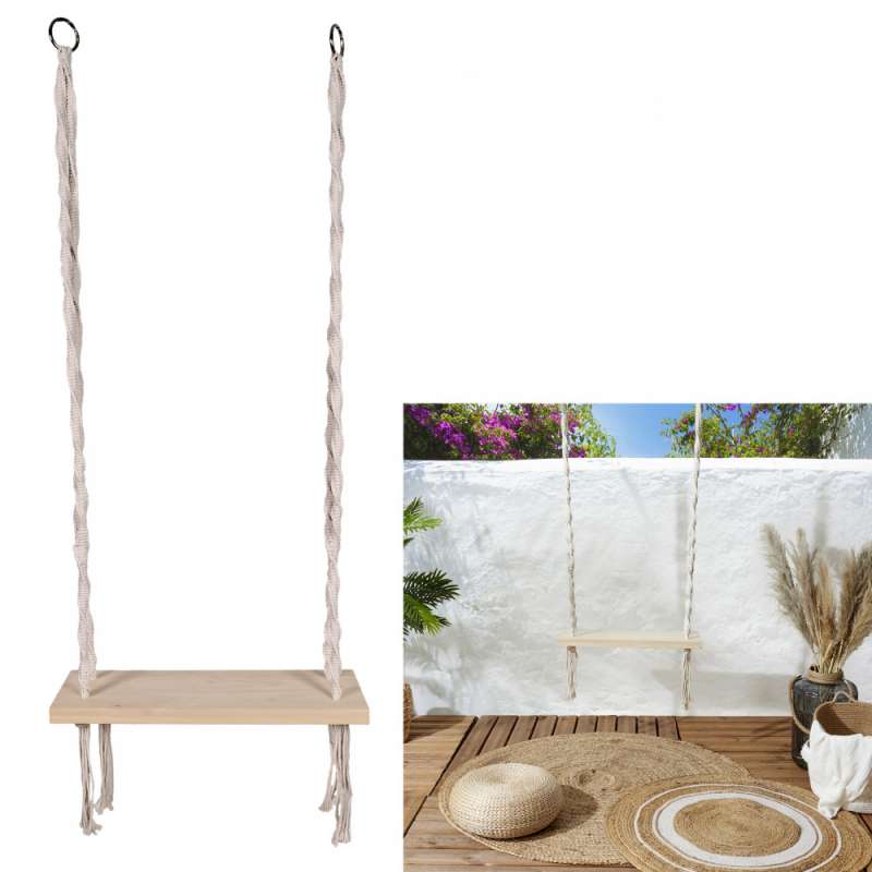 Schommel van macramé en dennenhout - schommel tegen groothandelsprijzen