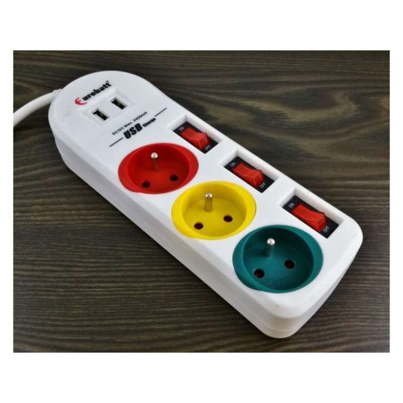 Cabo de extensão multi-soquete USB de 3 tomadas 1,5 m - rallonge elétrica a preço grossista