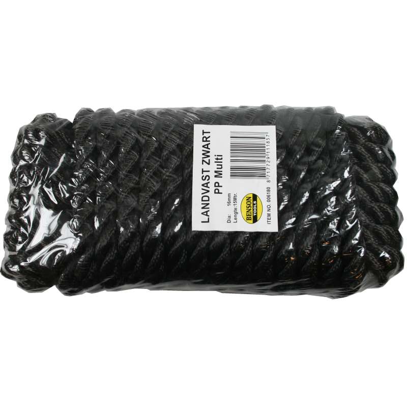 Cima d'ormeggio nera 16 mm x 15 m - corde a prezzi all'ingrosso