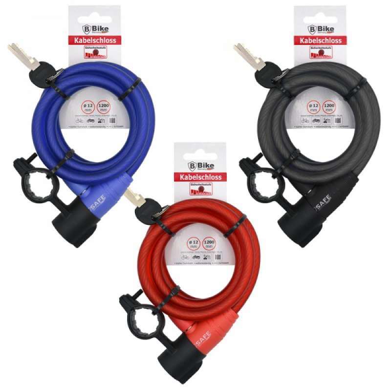 Antivol spirale pour vélo 12 x 1200 mm avec suppor - Antivol de vélo à prix grossiste