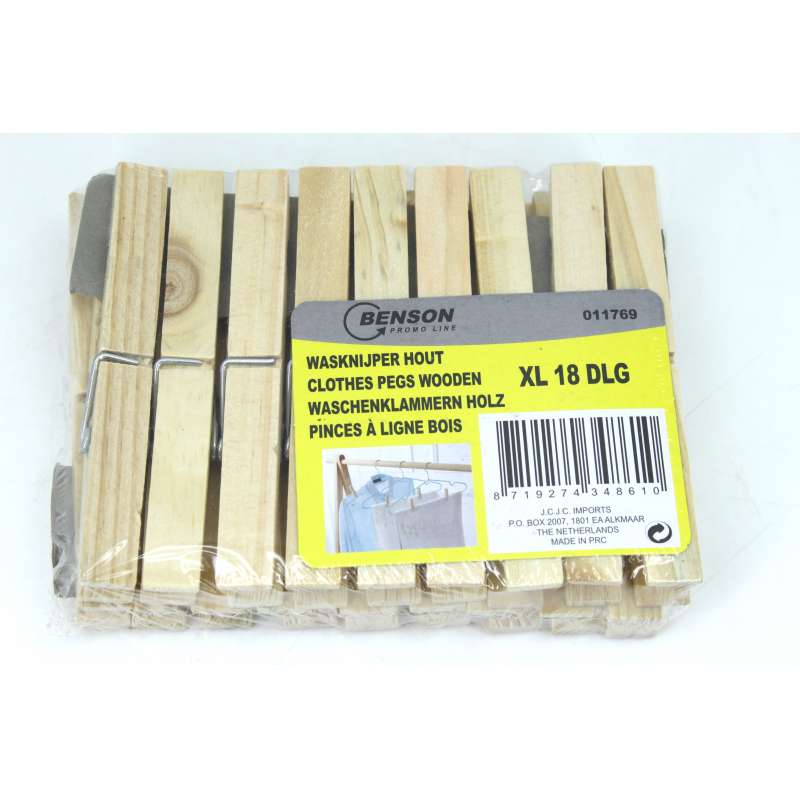 Pinzas de madera extra grandes 18 uds. - Pinza de ropa a precios de mayorista