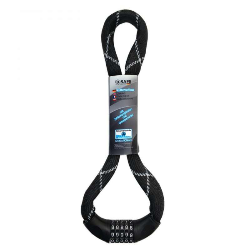 Sort kæde med kombinationslås i sort til engrospris - Cykellås til engrospris