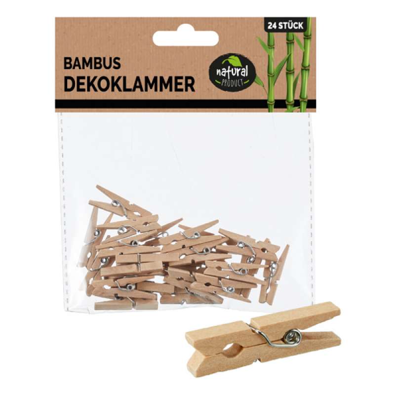 Natuurlijke bamboe wasknijpers, 24 stuks. - Wasknijper tegen groothandelsprijzen